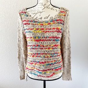KENSIE Pieces Open Knit Multicolored Pullover Boho Sweater Large